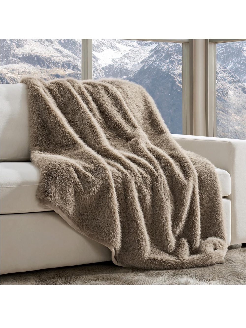 Luxury Faux Fur Throw Blanket - Taupe Plush Comfort